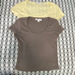 Women's Scoop Neck Tops - Brown and Yellow